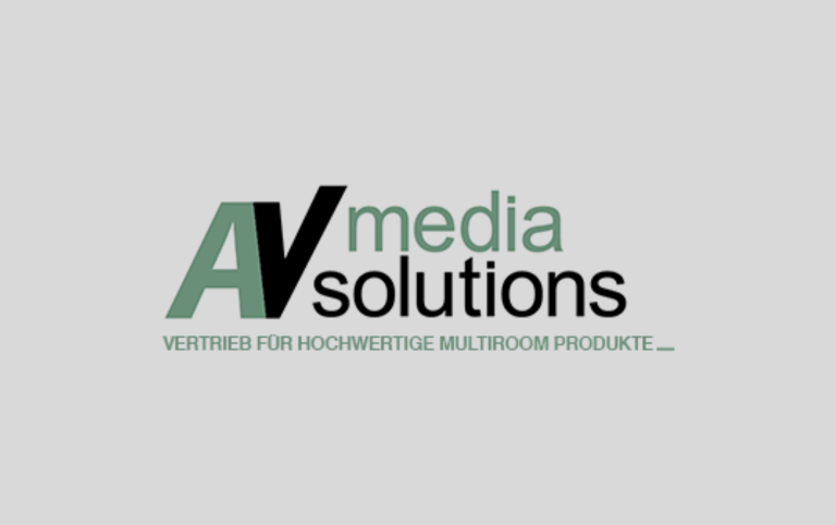 Logo von AV media solutions mit dem Slogan zu audiovisuellen Lösungen.